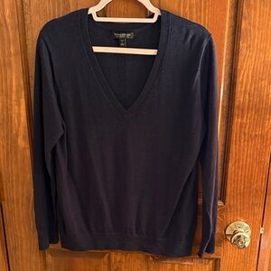 Merino Wool Navy V-Neck Pullover